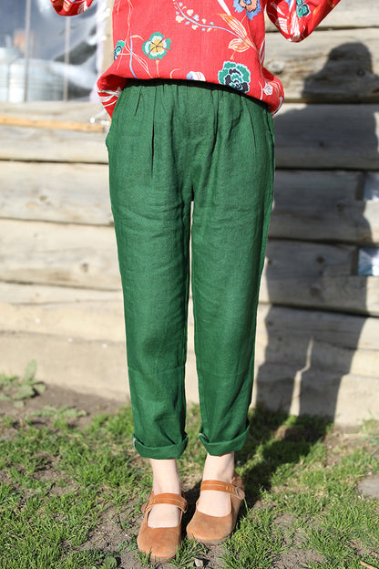 Green Linen Summer Autumn Women Casual Pants  SMM97237 VPPBUY shop