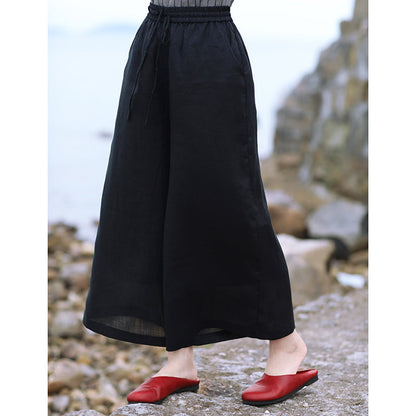 Black Linen Summer Autumn Women Casual Pants with Pockets SMM97202 VPPBUY shop