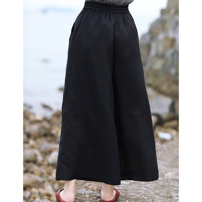 Black Linen Summer Autumn Women Casual Pants with Pockets SMM97202 VPPBUY shop