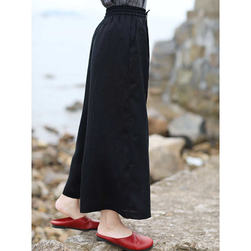 Black Linen Summer Autumn Women Casual Pants with Pockets SMM97202 VPPBUY shop