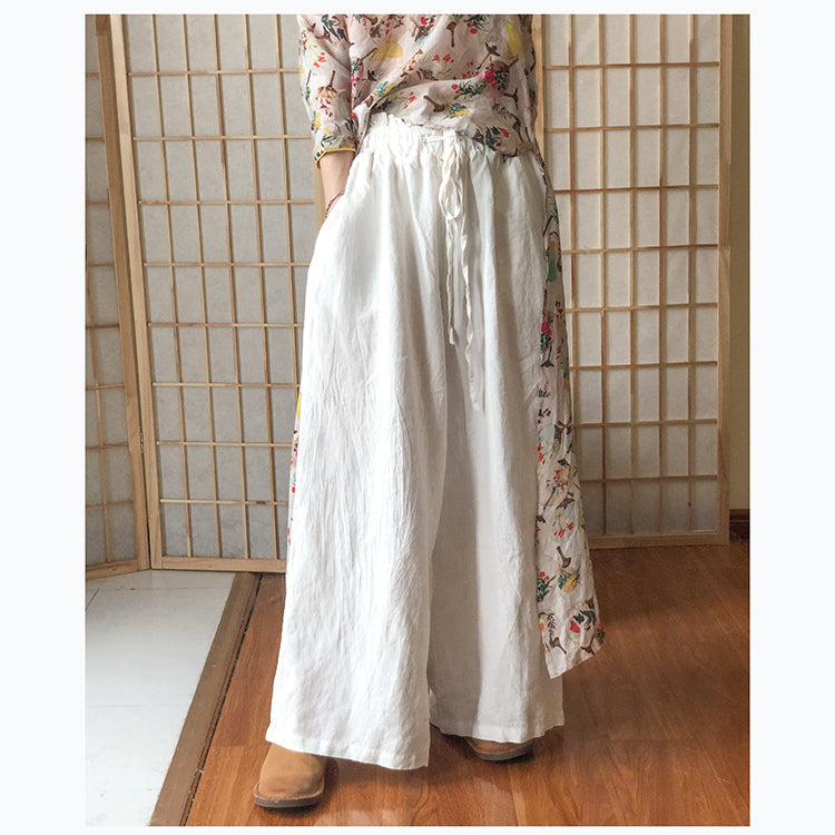 White Wide Leg Pants Linen Summer Autumn Women Casual Pants  PZ97246 VPPBUY shop