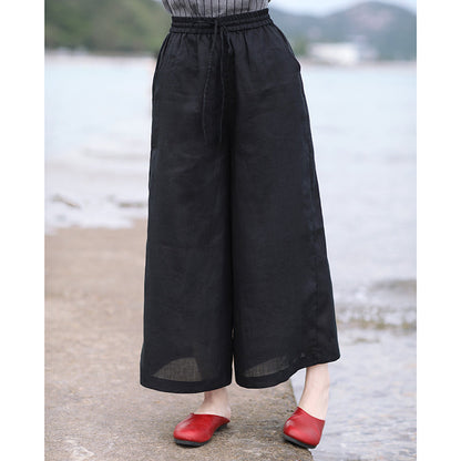 Black Linen Summer Autumn Women Casual Pants with Pockets SMM97202 VPPBUY shop