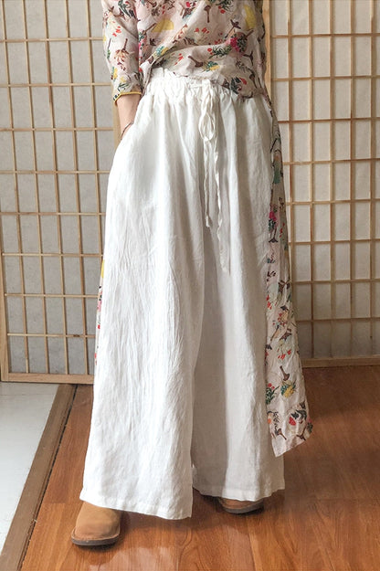 White Wide Leg Pants Linen Summer Autumn Women Casual Pants  PZ97246 VPPBUY shop