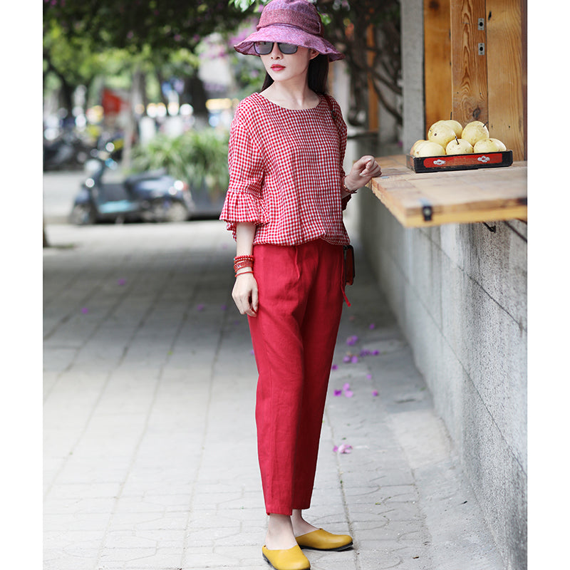 Linen Summer Autumn Women Casual Pants with Pockets SMM97207 VPPBUY shop