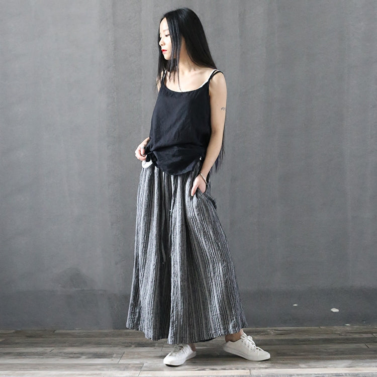 Stripe Linen Summer Autumn Wide Leg Pants  Women Casual Pants with Pockets PZ97256 VPPBUY shop