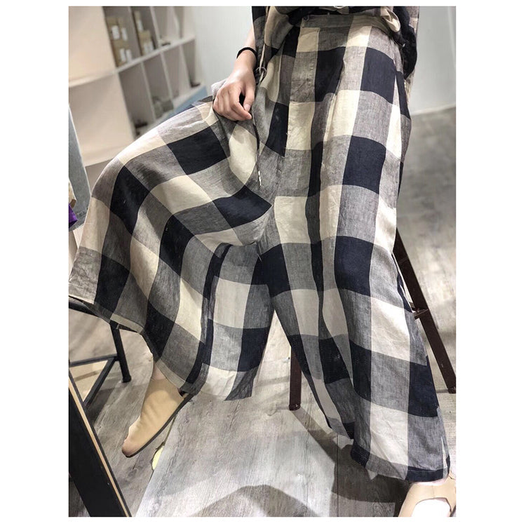 Plaid Linen Summer Autumn Jumpsuits Women Casual Overall Pants PZ97255 VPPBUY shop