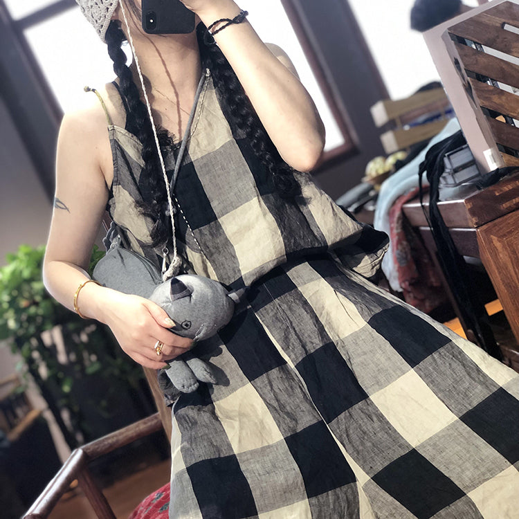 Plaid Linen Summer Autumn Jumpsuits Women Casual Overall Pants PZ97255 VPPBUY shop