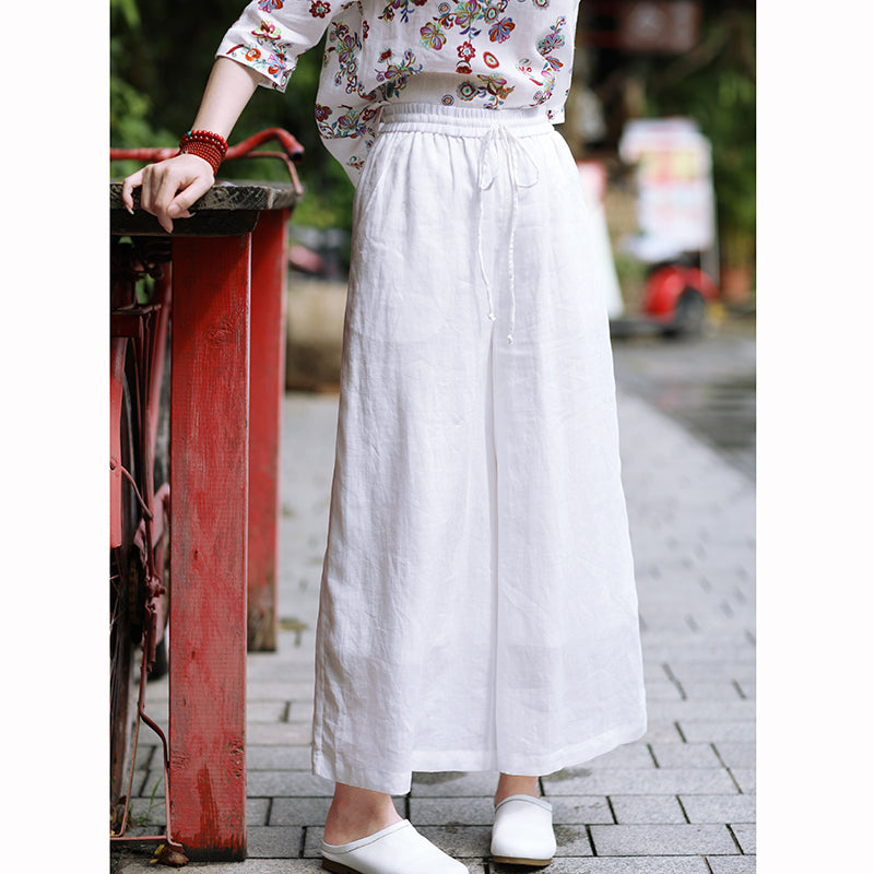 White Linen Summer Wide Leg Pants Autumn Women Casual Pants SMM97214 VPPBUY shop