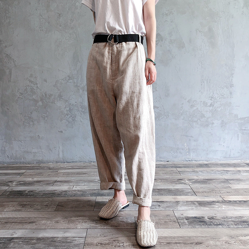 Khaki Linen Summer Autumn Women Casual Pants  PZ97266 VPPBUY shop