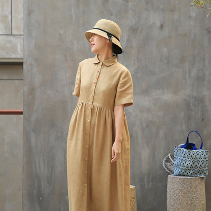 Khaki Linen Casual Summer Dresses Buttons Shirt Dress Maxi Women Dresses Z972911 VPPBUY shop