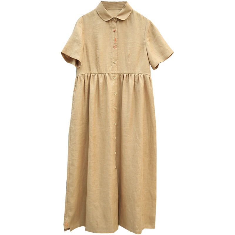 Khaki Linen Casual Summer Dresses Buttons Shirt Dress Maxi Women Dresses Z972911 VPPBUY shop