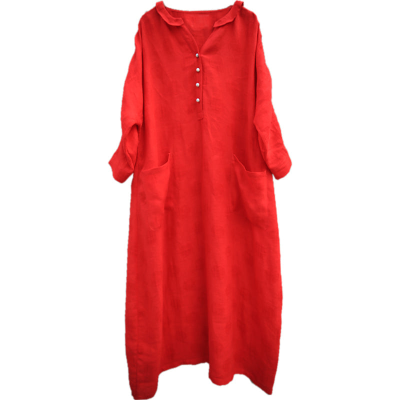 Label Collar Red Women Linen Summer Dresses Buttons Sleeve Long Women Dresses Z972912 VPPBUY shop