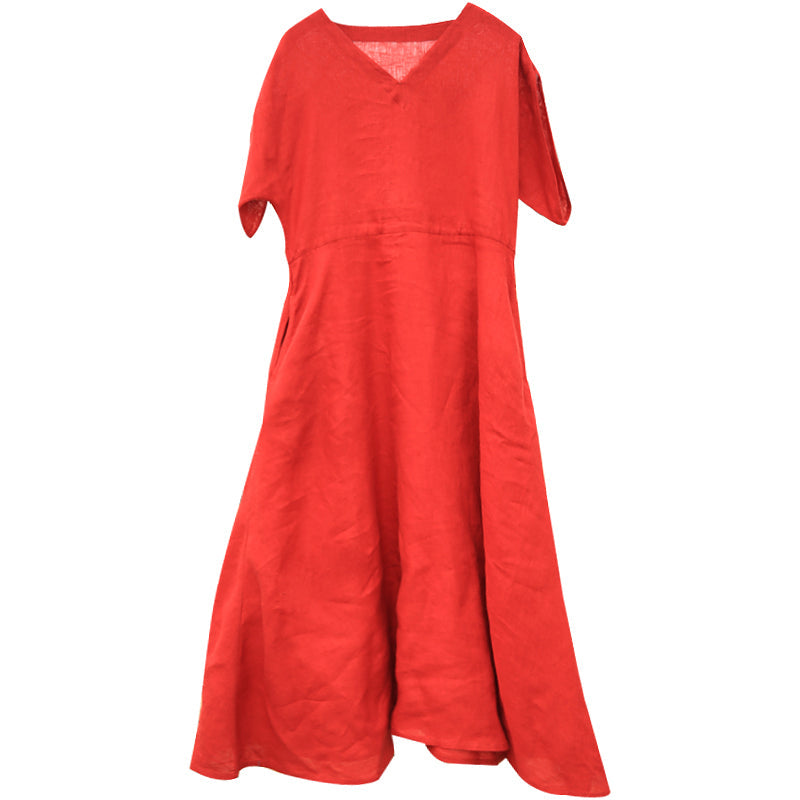 Red linen Women Dresses Casual Summer Maxi Wedding Dress Long Women Linen Dresses 21571 VPPBUY shop