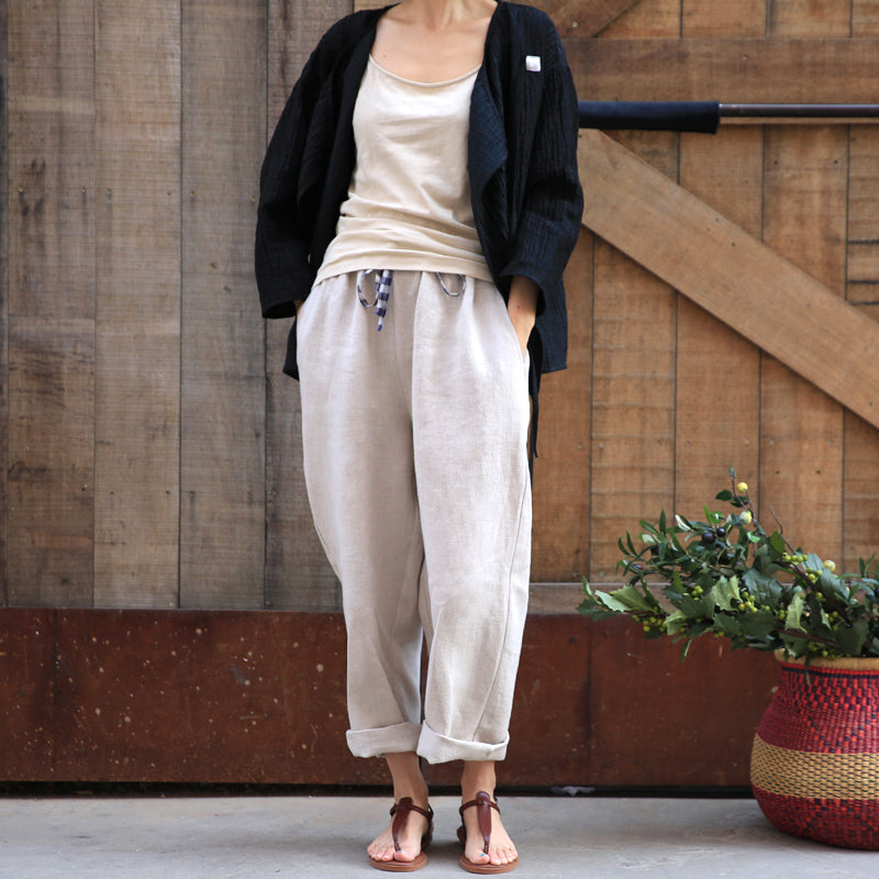 White Women Casual Linen Wide Leg Pants Z98409 VPPBUY shop