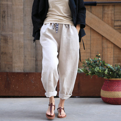 White Women Casual Linen Wide Leg Pants Z98409 VPPBUY shop