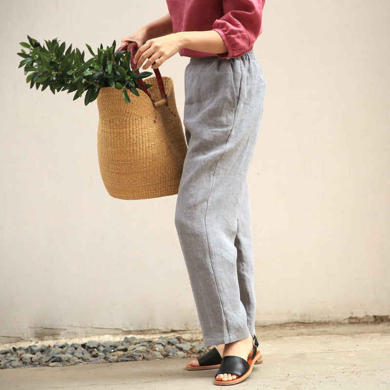 Gray Women Casual Linen Pants Z98410 VPPBUY shop