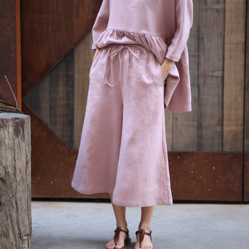 Pink Summer Autumn Women Casual Linen Wide Leg Pants Z98412 VPPBUY shop