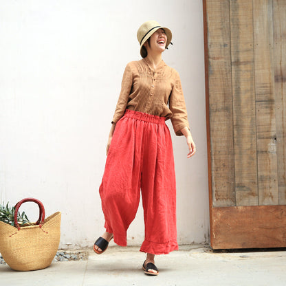 Red Wrinkle Women Casual Linen Pants Z98404 VPPBUY shop