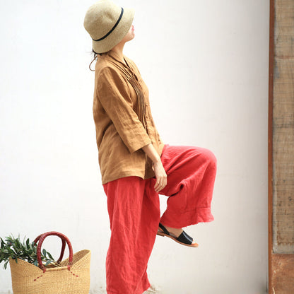 Red Wrinkle Women Casual Linen Pants Z98404 VPPBUY shop