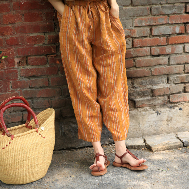 Stripe Women Casual Wide Leg Linen Pants Z98402 VPPBUY shop