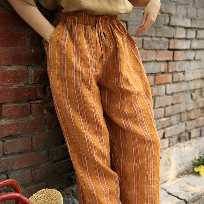 Stripe Women Casual Wide Leg Linen Pants Z98402 VPPBUY shop