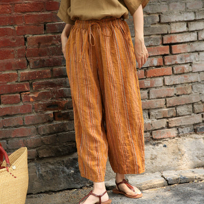 Stripe Women Casual Wide Leg Linen Pants Z98402 VPPBUY shop