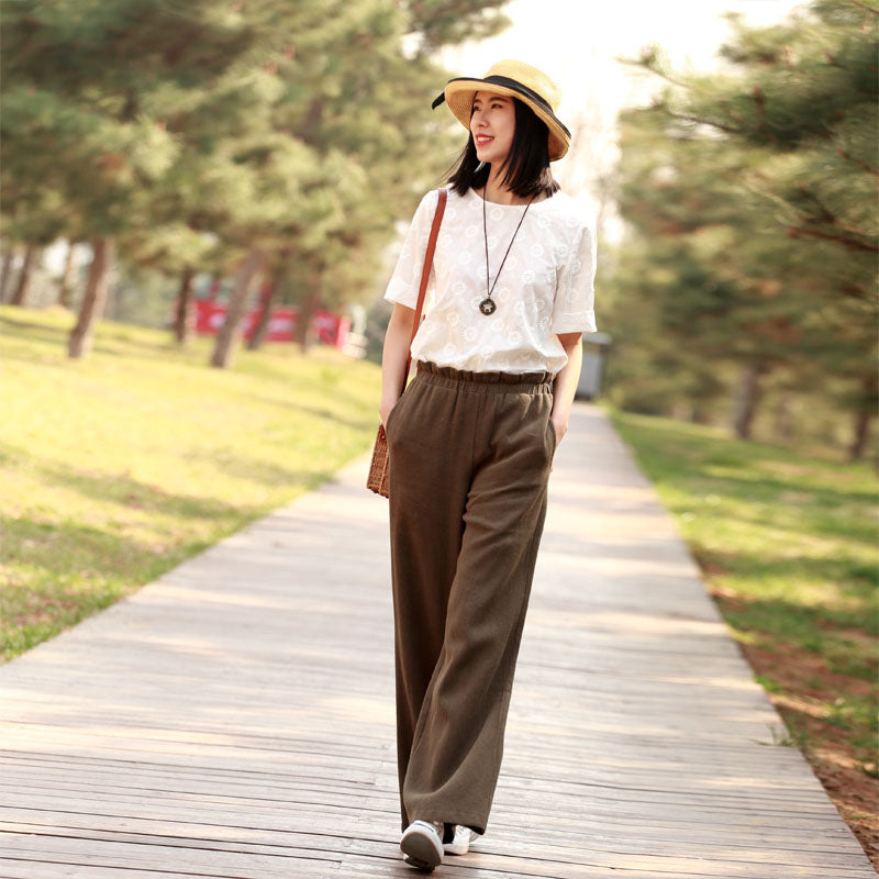 Spring Autumn Women Casual Linen Pants with Pockets SXM97277 VPPBUY shop