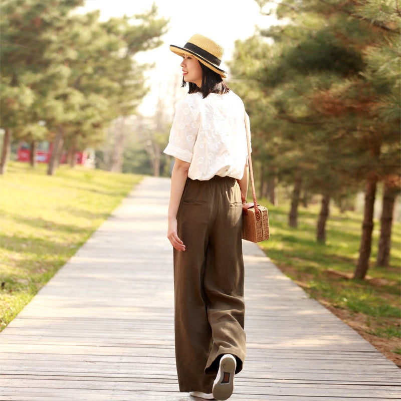 Spring Autumn Women Casual Linen Pants with Pockets SXM97277 VPPBUY shop