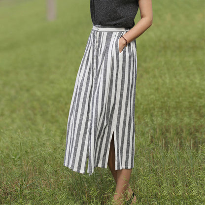 Stripe Women's Skirts Summer Linen Skirt Elastic Waist SSM09755 VPPBUY shop