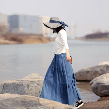 Denim Cotton Women's Skirts Summer Linen Skirt Elastic Waist SSM09754 VPPBUY shop