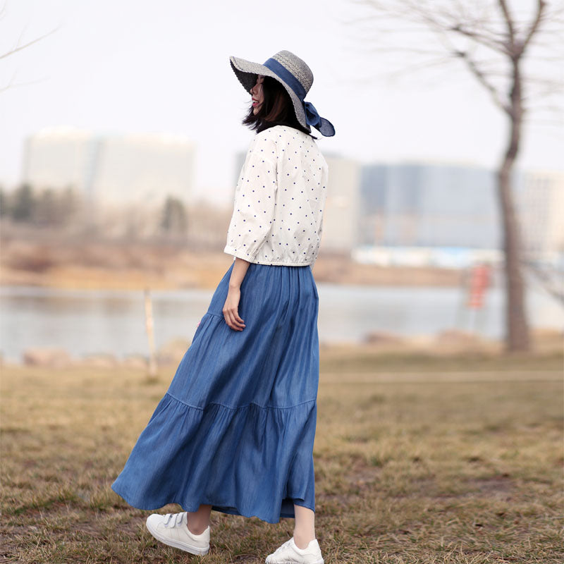 Denim Cotton Women's Skirts Summer Linen Skirt Elastic Waist SSM09754 VPPBUY shop