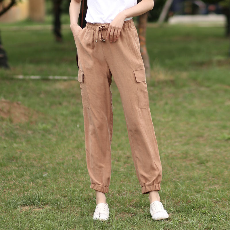 Khaki Women Casual Pants Side Pockets SXM97274 VPPBUY shop