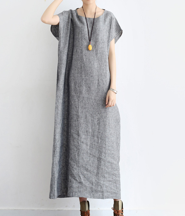 Summer Linen Women Loose Dresses Short Sleeves Long Dresses 05151 VPPBUY shop