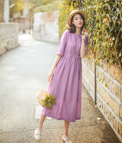 Purple Summer Cotton Linen Spring Women Dresses QJ05077 VPPBUY shop