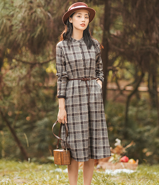 Plaid Summer Cotton Linen Spring Women Dresses QJ05083 VPPBUY shop