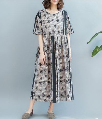 Loose Style Floral Summer Cotton Linen Spring Women Dresses QZ200521 VPPBUY shop