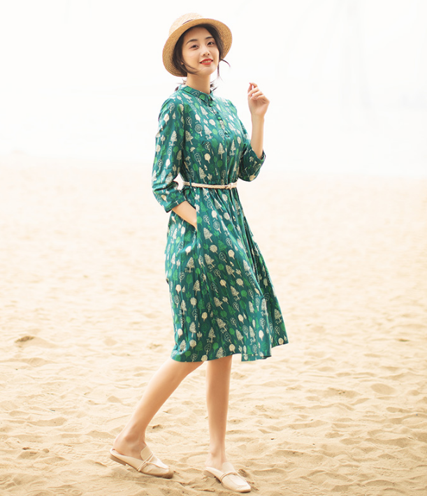 Floral  Summer Cotton Linen Spring Women Dresses QJ05082 VPPBUY shop