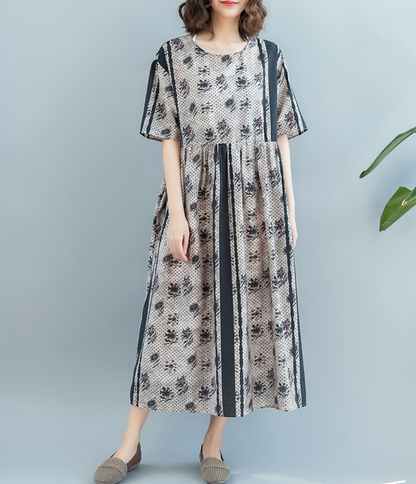 Loose Style Floral Summer Cotton Linen Spring Women Dresses QZ200521 VPPBUY shop