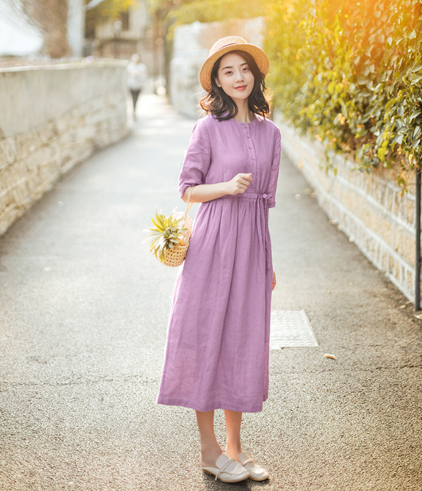 Purple Summer Cotton Linen Spring Women Dresses QJ05077 VPPBUY shop