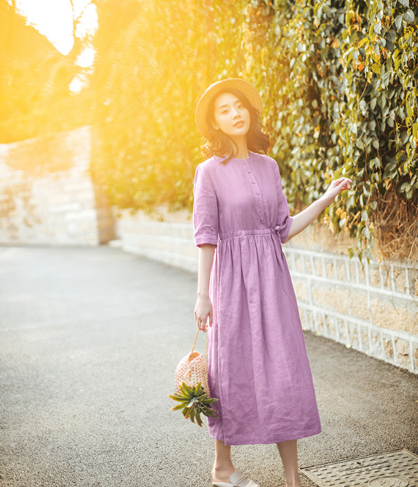 Purple Summer Cotton Linen Spring Women Dresses QJ05077 VPPBUY shop