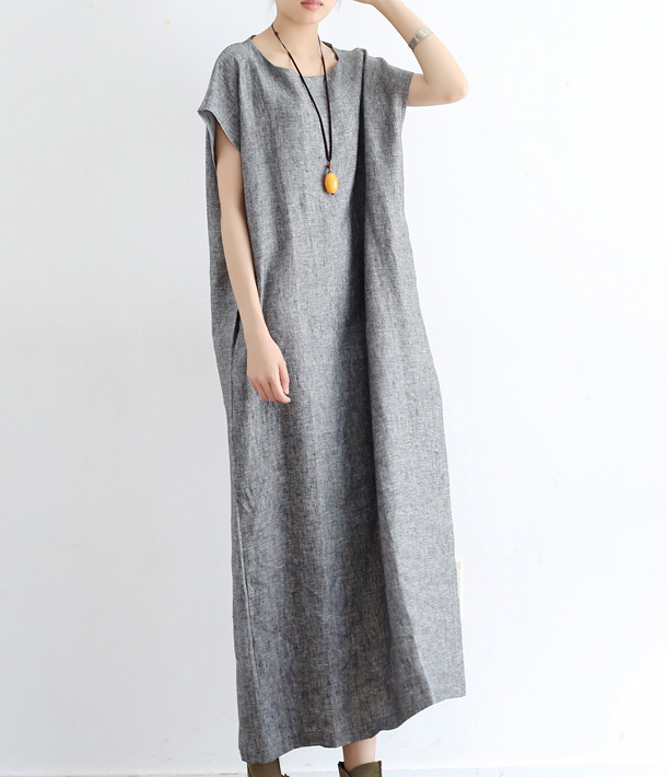 Summer Linen Women Loose Dresses Short Sleeves Long Dresses 05151 VPPBUY shop