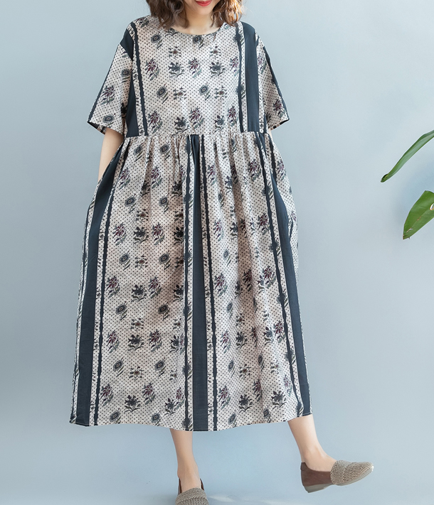 Loose Style Floral Summer Cotton Linen Spring Women Dresses QZ200521 VPPBUY shop