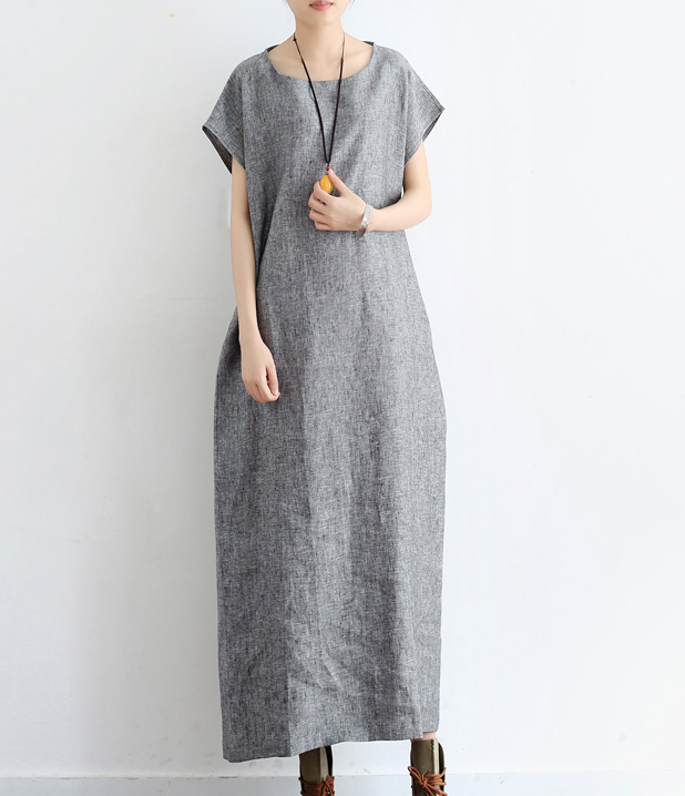 Summer Linen Women Loose Dresses Short Sleeves Long Dresses 05151 VPPBUY shop