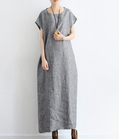 Summer Linen Women Loose Dresses Short Sleeves Long Dresses 05151 VPPBUY shop