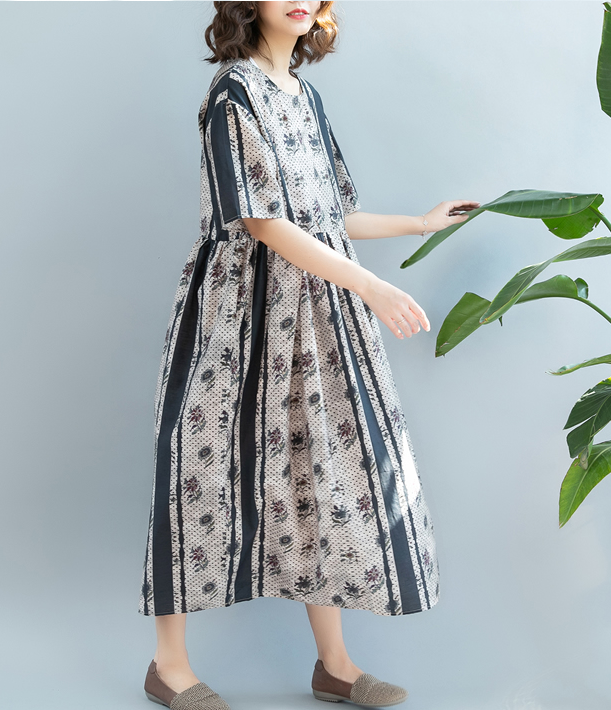 Loose Style Floral Summer Cotton Linen Spring Women Dresses QZ200521 VPPBUY shop