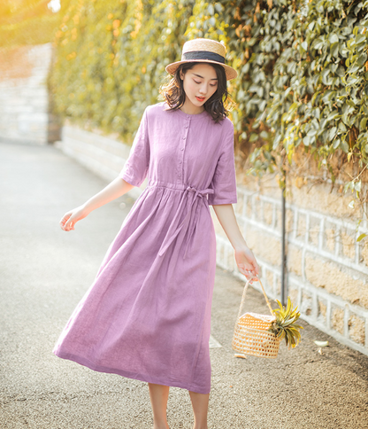 Purple Summer Cotton Linen Spring Women Dresses QJ05077 VPPBUY shop