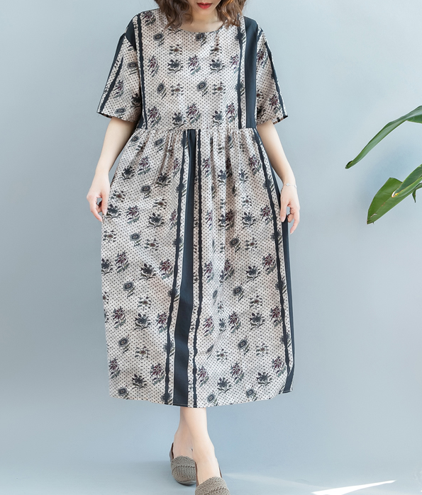 Loose Style Floral Summer Cotton Linen Spring Women Dresses QZ200521 VPPBUY shop