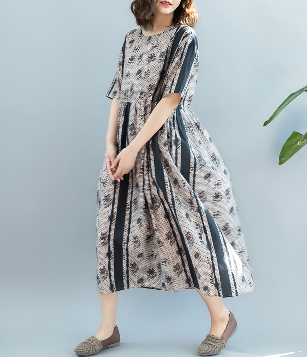 Loose Style Floral Summer Cotton Linen Spring Women Dresses QZ200521 VPPBUY shop