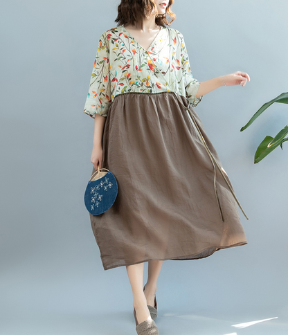 Patchwork Summer Cotton Linen Spring Women Dresses QZ200523 VPPBUY shop