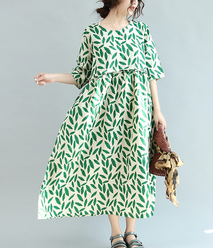 Leaf Summer Cotton Linen Spring Women Dresses Plus Size QZ200531 VPPBUY shop